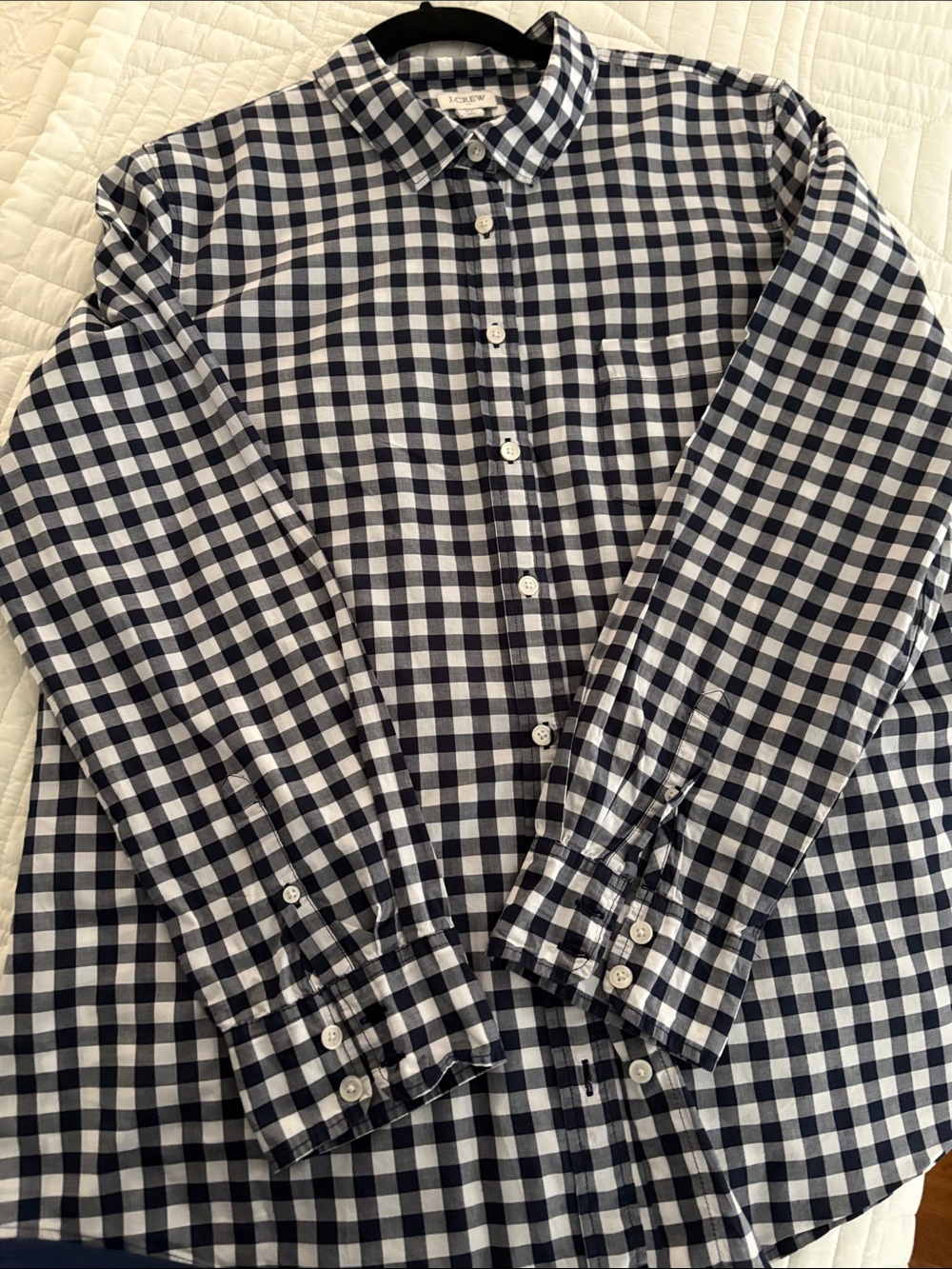 J. Crew Navy and White Gingham Button-Down Shirt